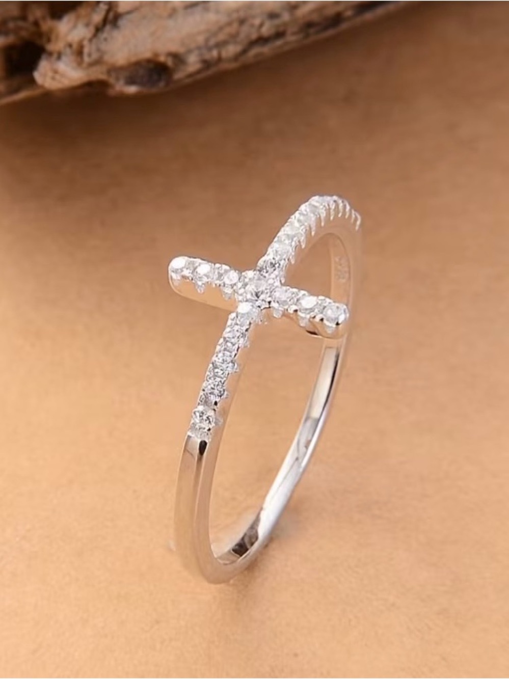 Silver Cross Bar CZ Stackable Ring - Women's Jewelry